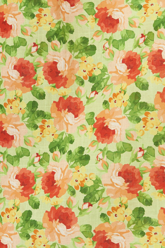 Balsamo Maxi Dress In Green With Red Floral Cotton - fabric