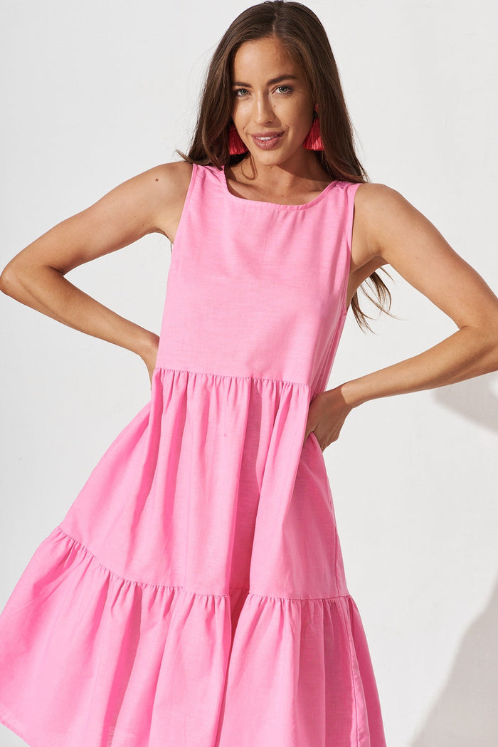 Nayeli Midi Dress In Pink Linen Blend - front
