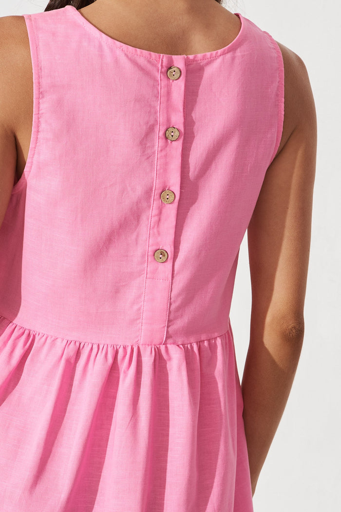 Nayeli Midi Dress In Pink Linen Blend - detail