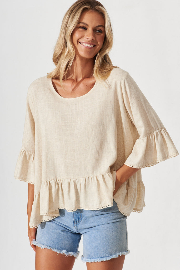 Apsley Top In Beige Linen Blend - St Frock (Dev)