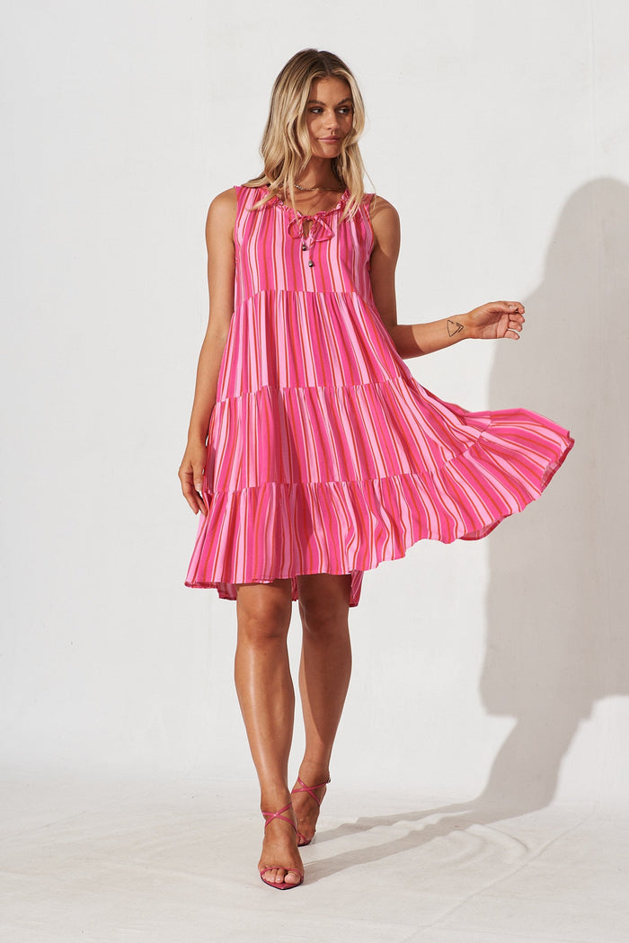 Mondial Midi Dress In Pink Stripe - full length