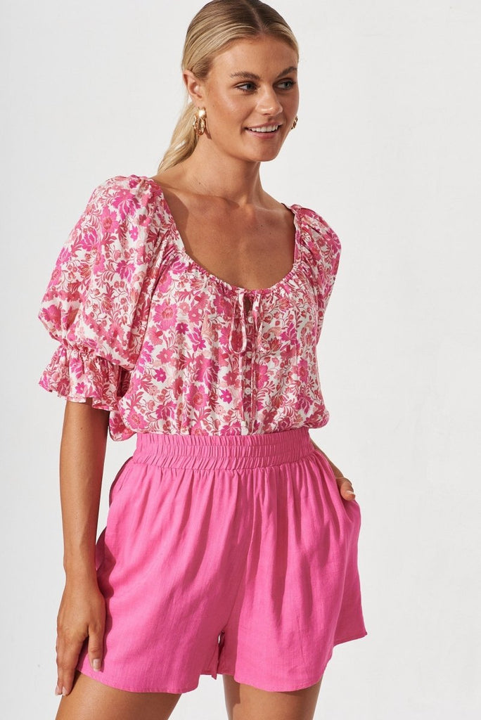 Brava Top In White With Pink Floral - St Frock (Dev)
