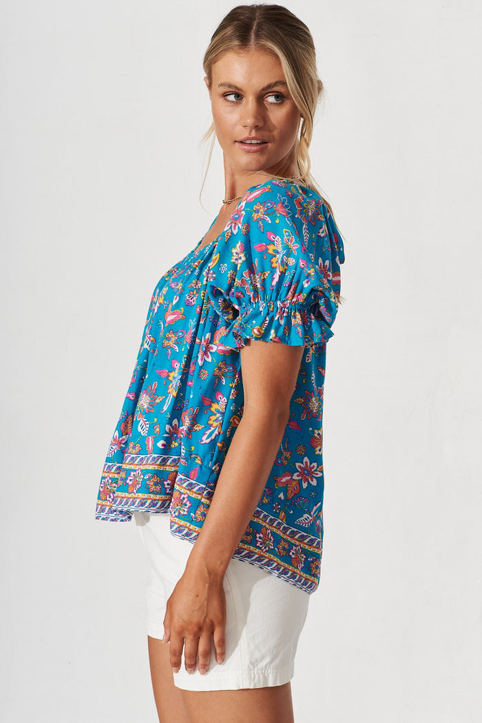 Doncaster Top In Teal Boho Floral - side