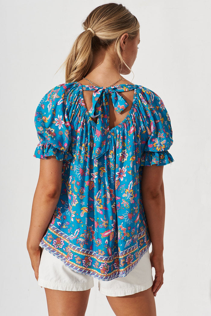 Doncaster Top In Teal Boho Floral - back