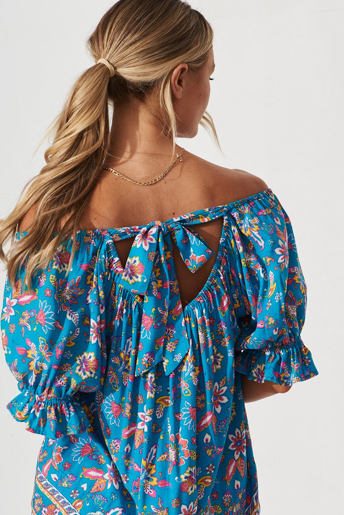 Doncaster Top In Teal Boho Floral - detail