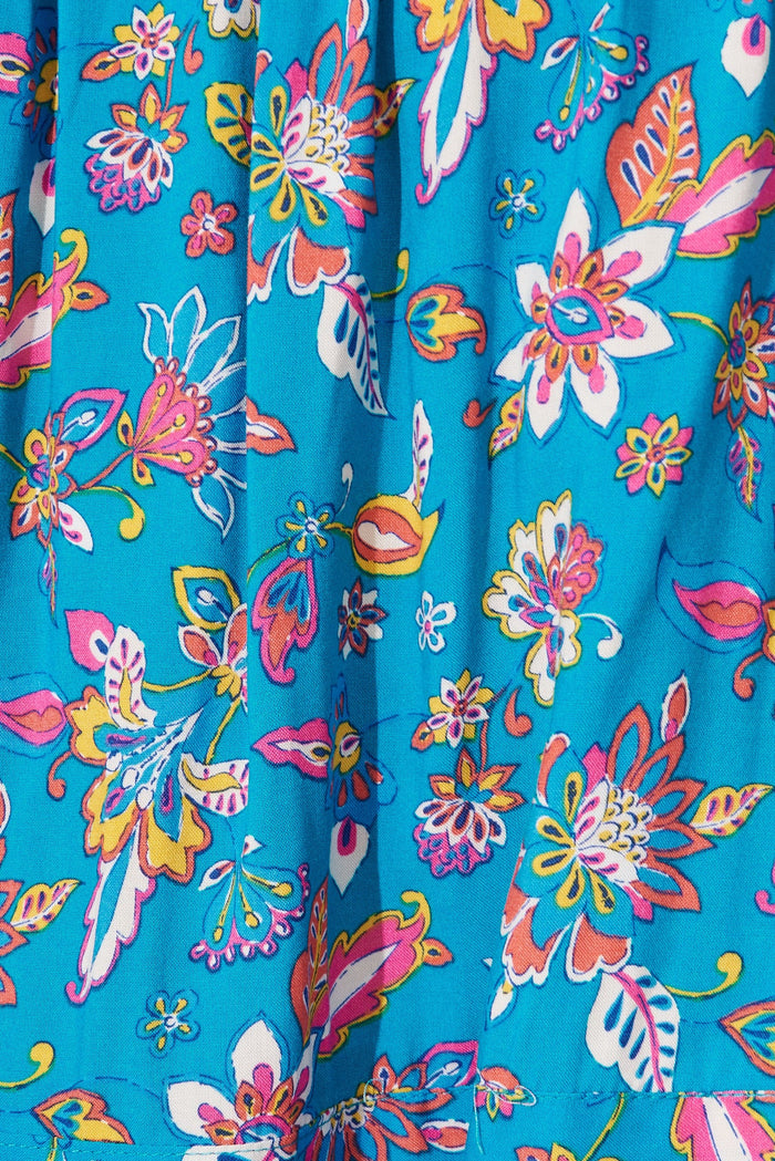 Doncaster Top In Teal Boho Floral - fabric