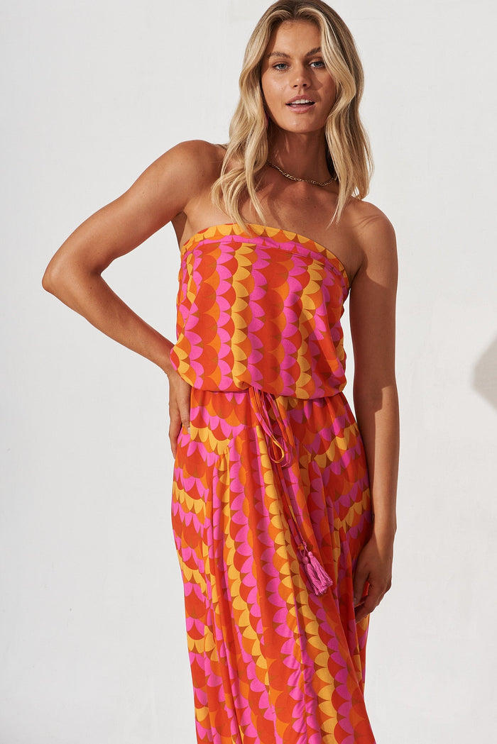 Wild Thoughts Maxi Dress In Red Multi Retro Print - front