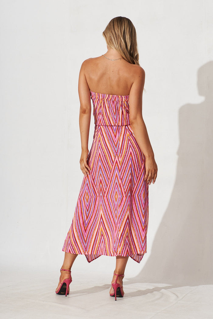 Wild Thoughts Maxi Dress In Pink With Purple Geometric - back