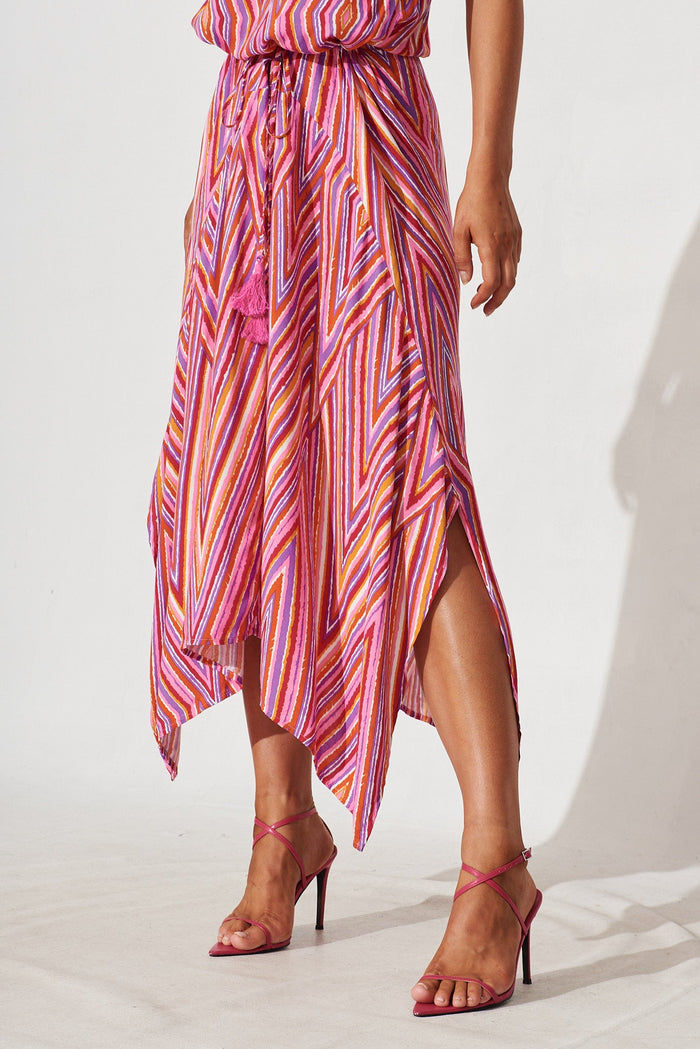 Wild Thoughts Maxi Dress In Pink With Purple Geometric - detail