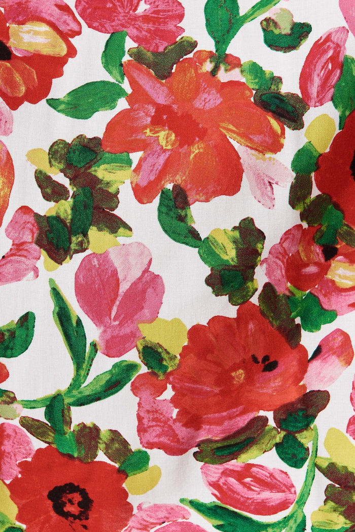 Beadlow Midi Smock Dress In White With Red Floral - St Frock (Dev)