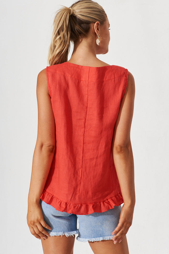 Michalina Top In Coral Linen - back