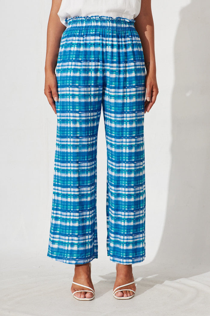 Thorpe Pants In Blue Check Cotton - front