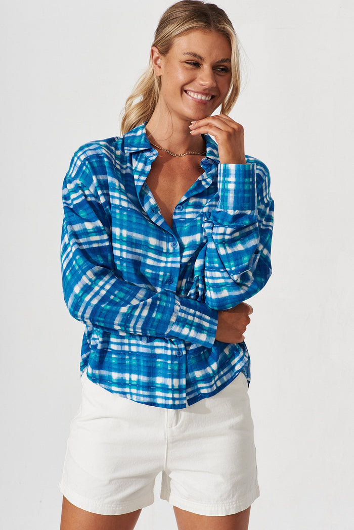 Idaho Shirt In Blue Check Cotton - front