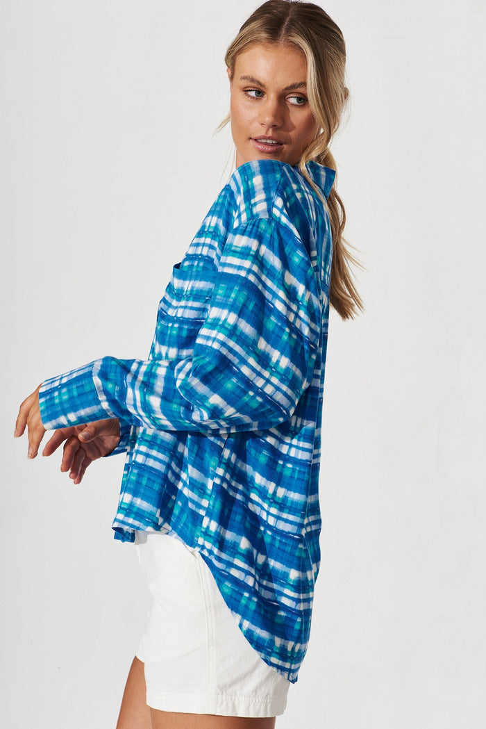 Idaho Shirt In Blue Check Cotton - side