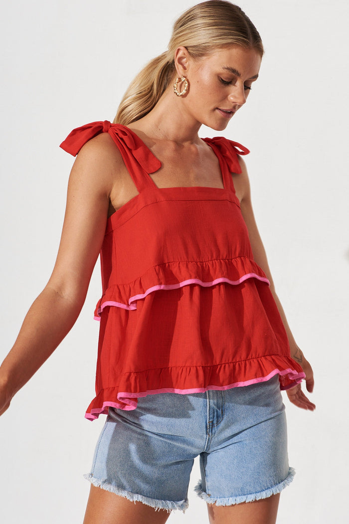 Aubergine Top In Red Linen Blend - St Frock (Dev)