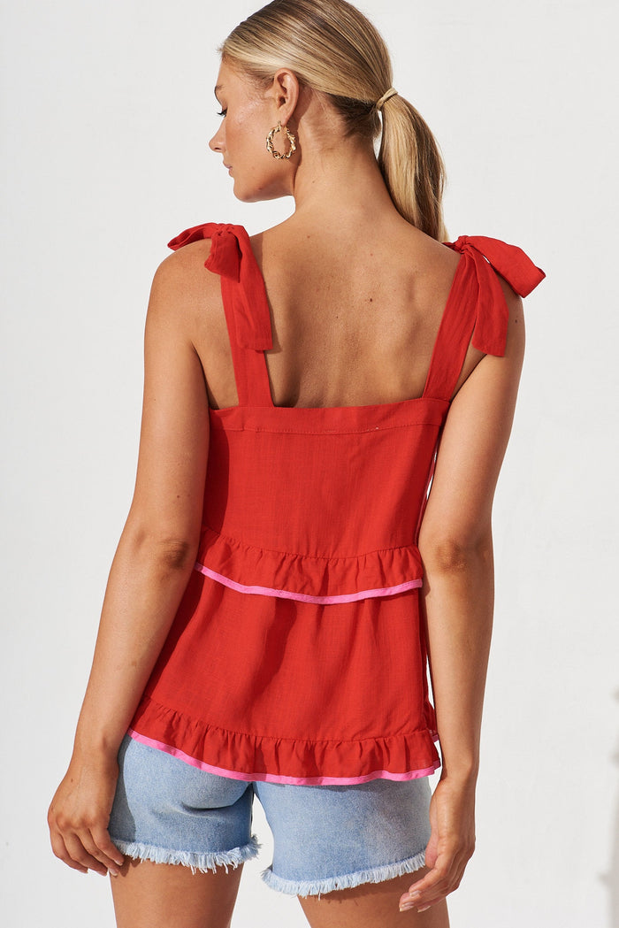 Aubergine Top In Red Linen Blend - St Frock (Dev)