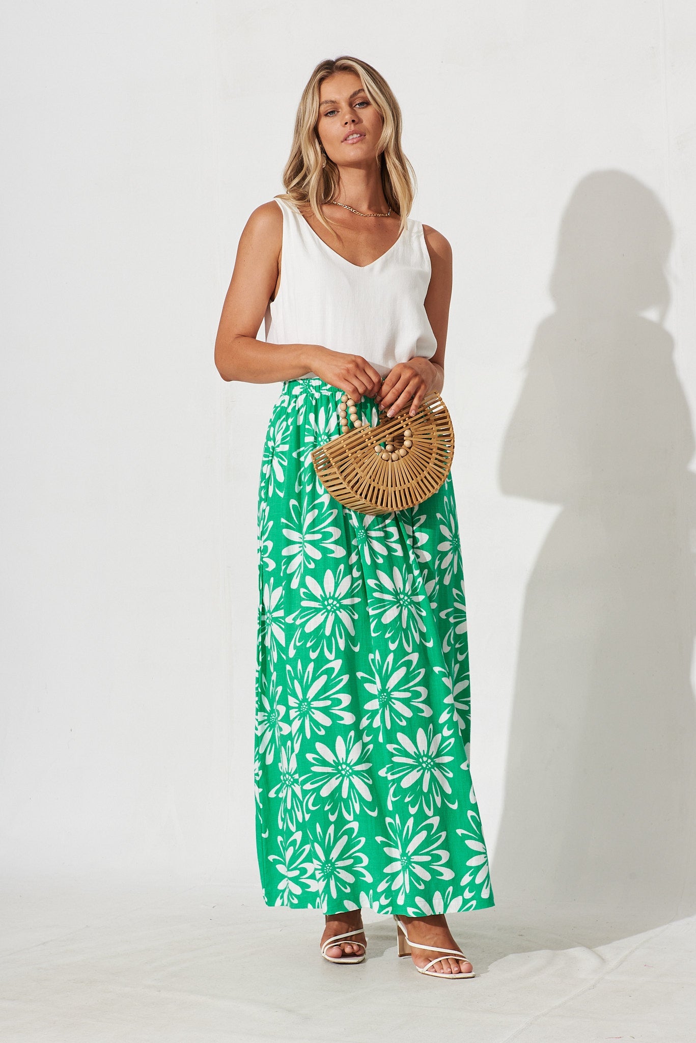 Wickstead Maxi Skirt In Green With White Floral Linen Blend - full length