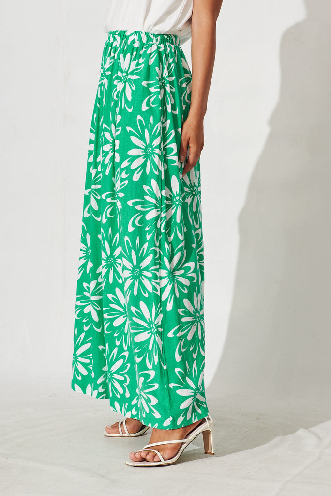 Wickstead Maxi Skirt In Green With White Floral Linen Blend - side