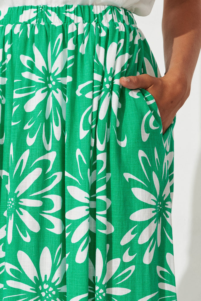 Wickstead Maxi Skirt In Green With White Floral Linen Blend - detail