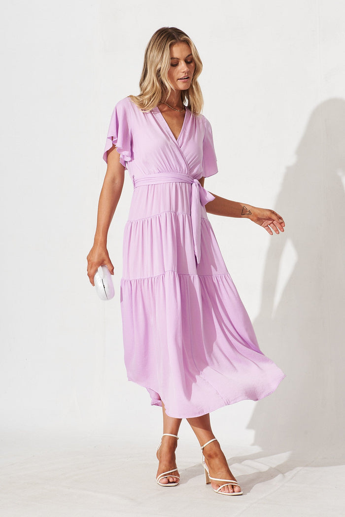 Jasmine Maxi Dress In Lilac Satin - full length