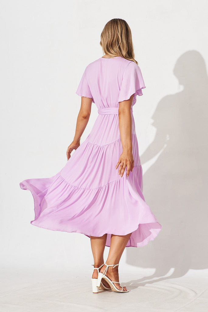 Jasmine Maxi Dress In Lilac Satin - back