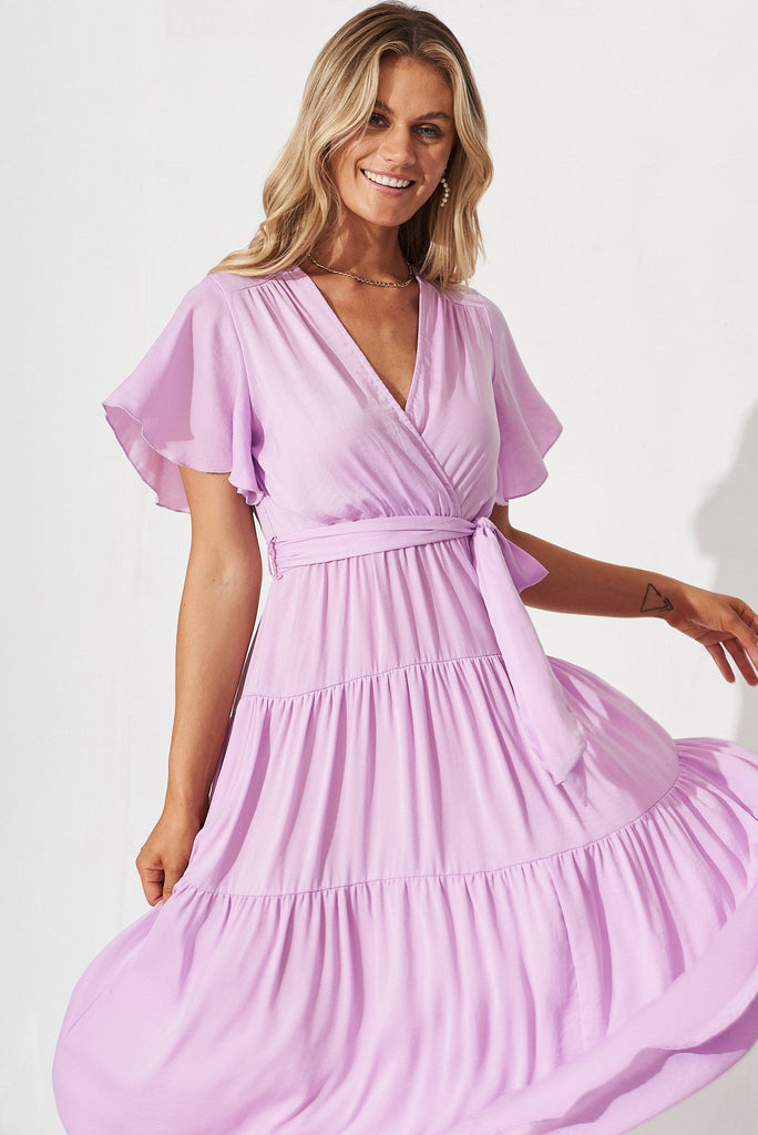 Jasmine Maxi Dress In Lilac Satin - front