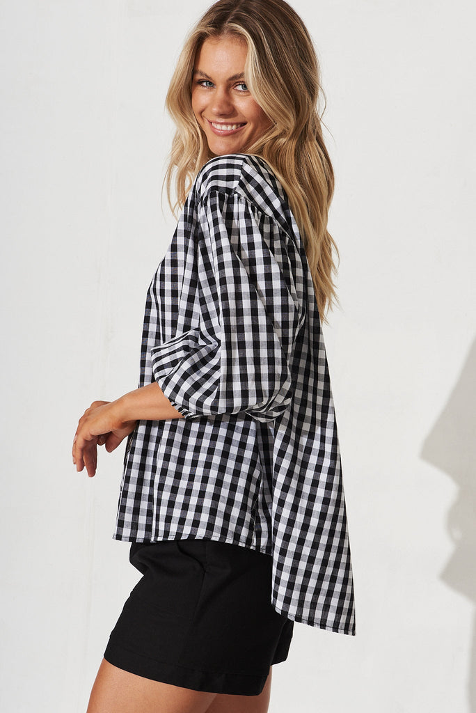 Eleonora Top In White With Black Check Cotton - side