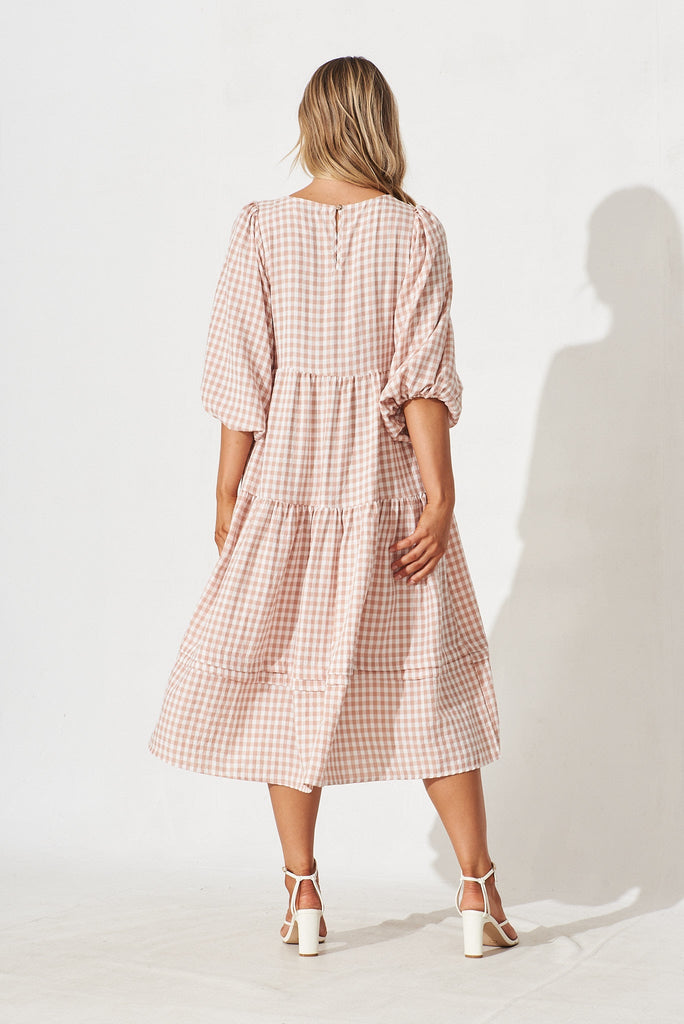 Costanza Maxi Dress In Beige Gingham- back