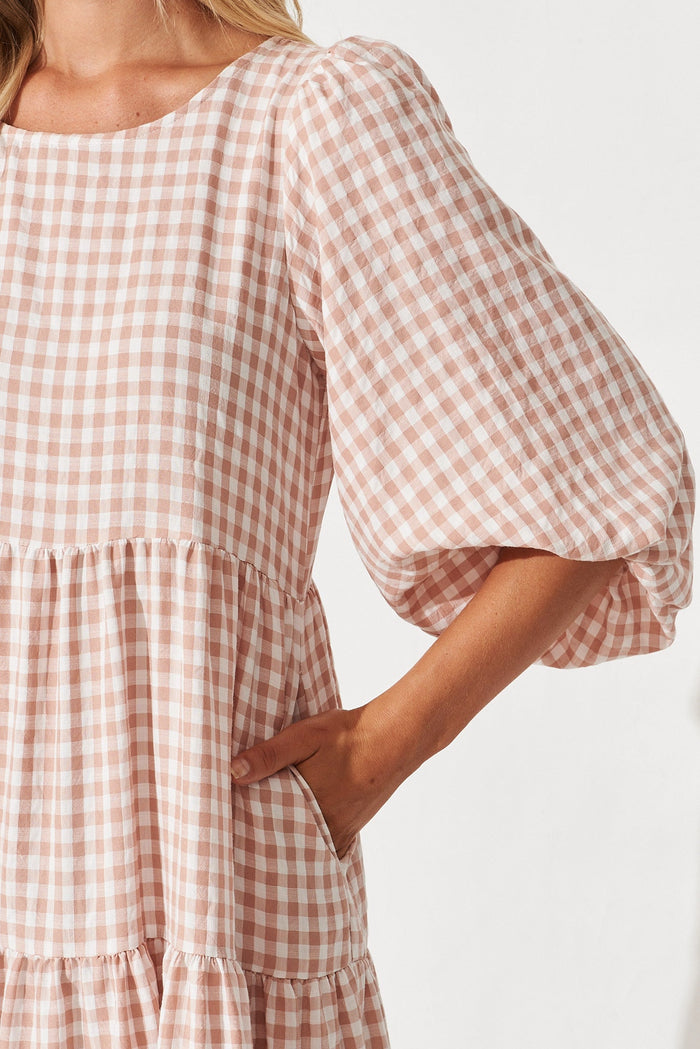 Costanza Maxi Dress In Beige Gingham - detail