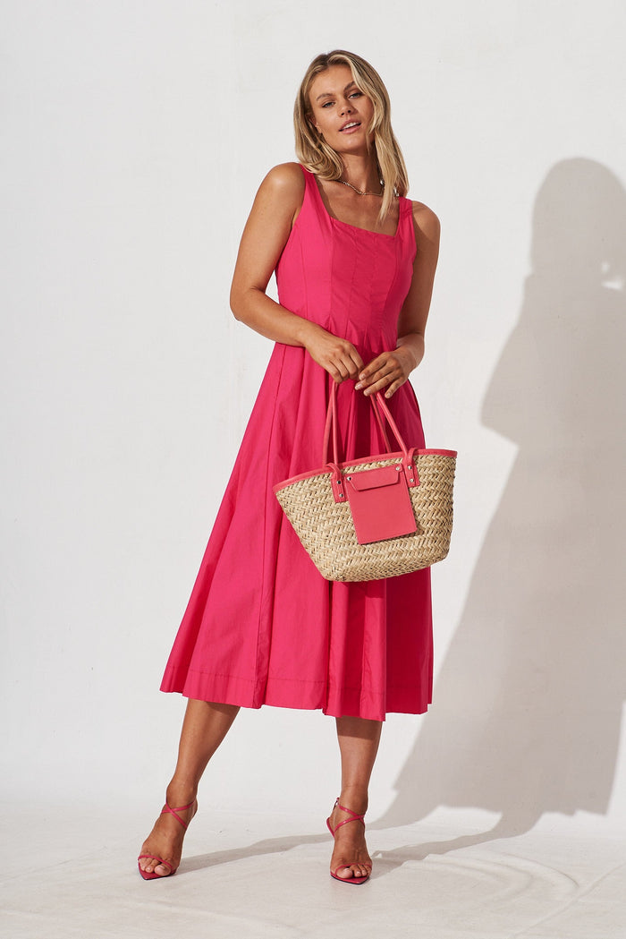 Angelita Midi Dress In Magenta Cotton - full length