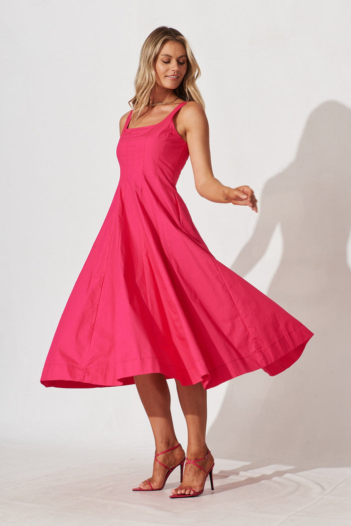 Angelita Midi Dress In Magenta Cotton - full length