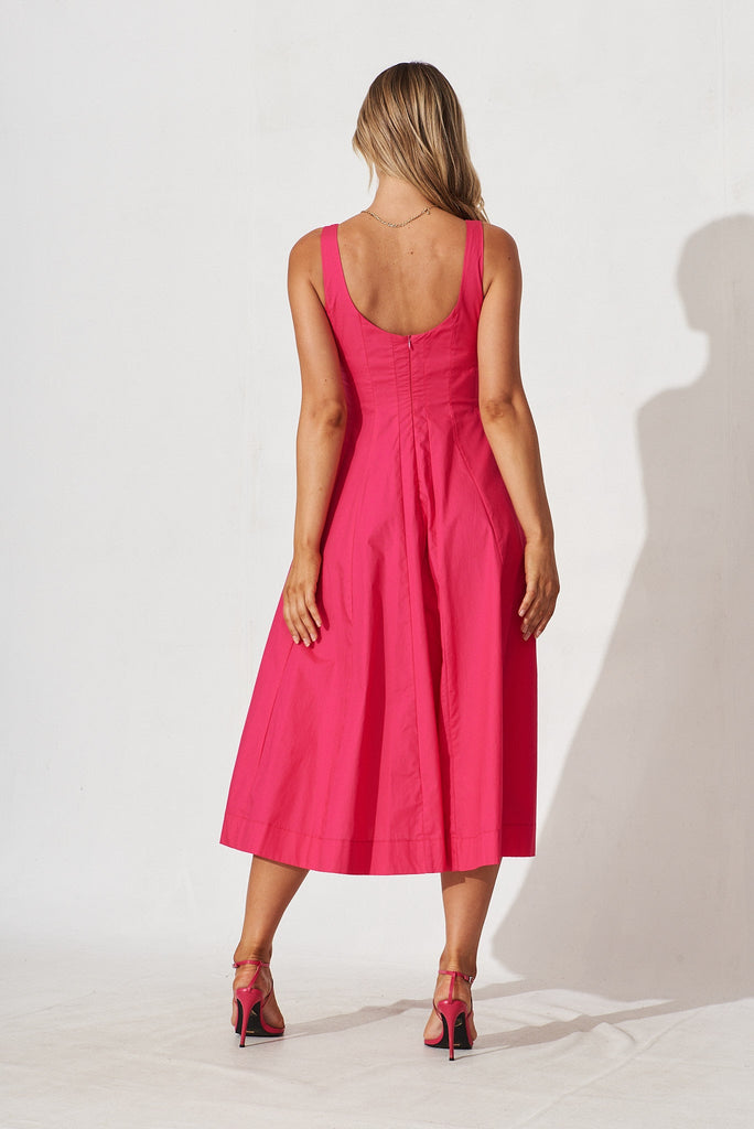 Angelita Midi Dress In Magenta Cotton - back