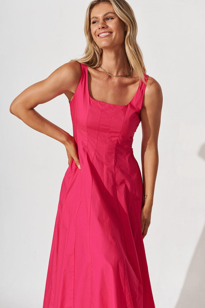 Angelita Midi Dress In Magenta Cotton - front