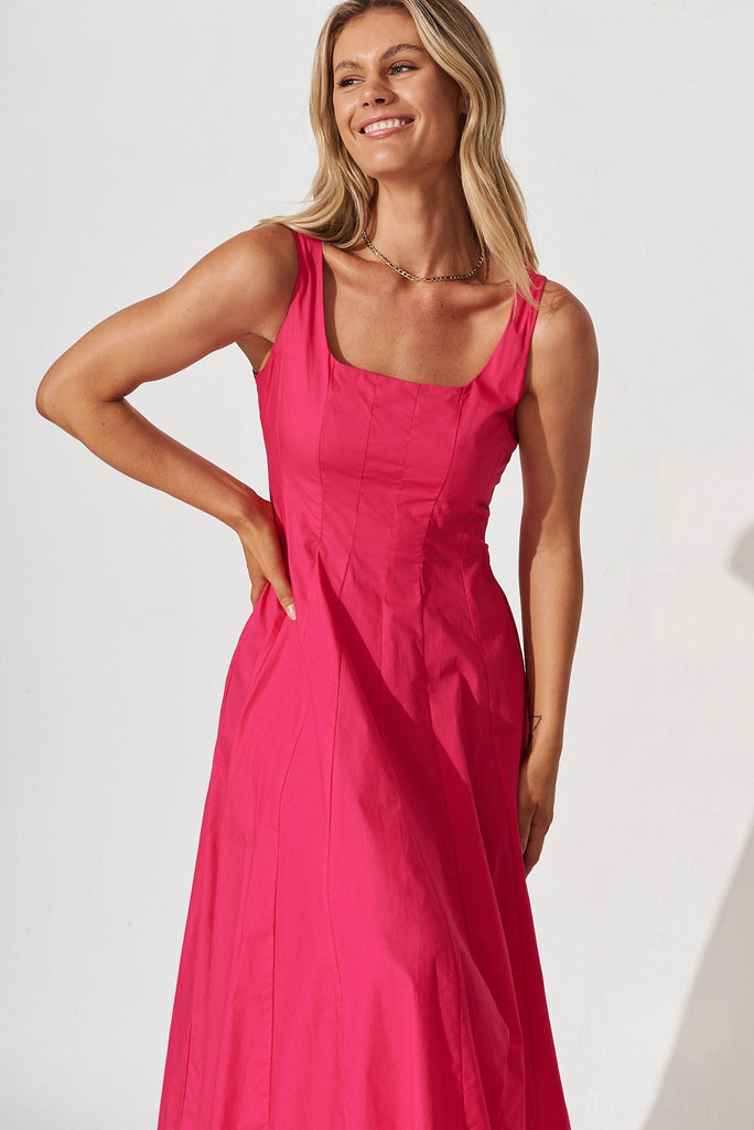 Angelita Midi Dress In Magenta Cotton - front