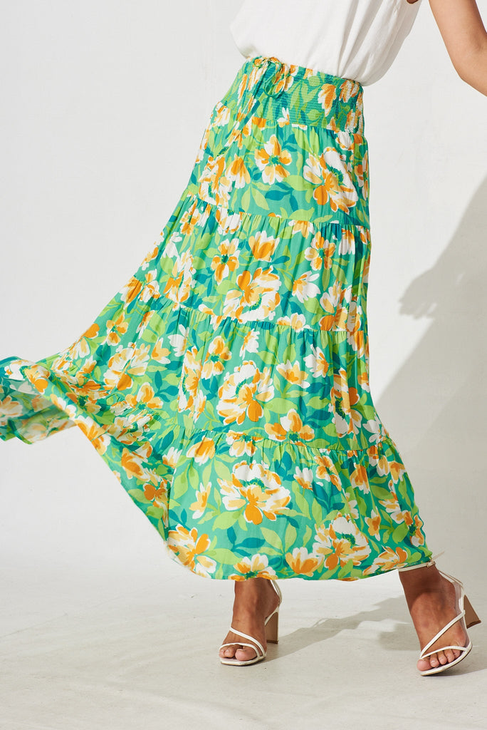 Esperanza Maxi Skirt In Green And Orange Floral - front