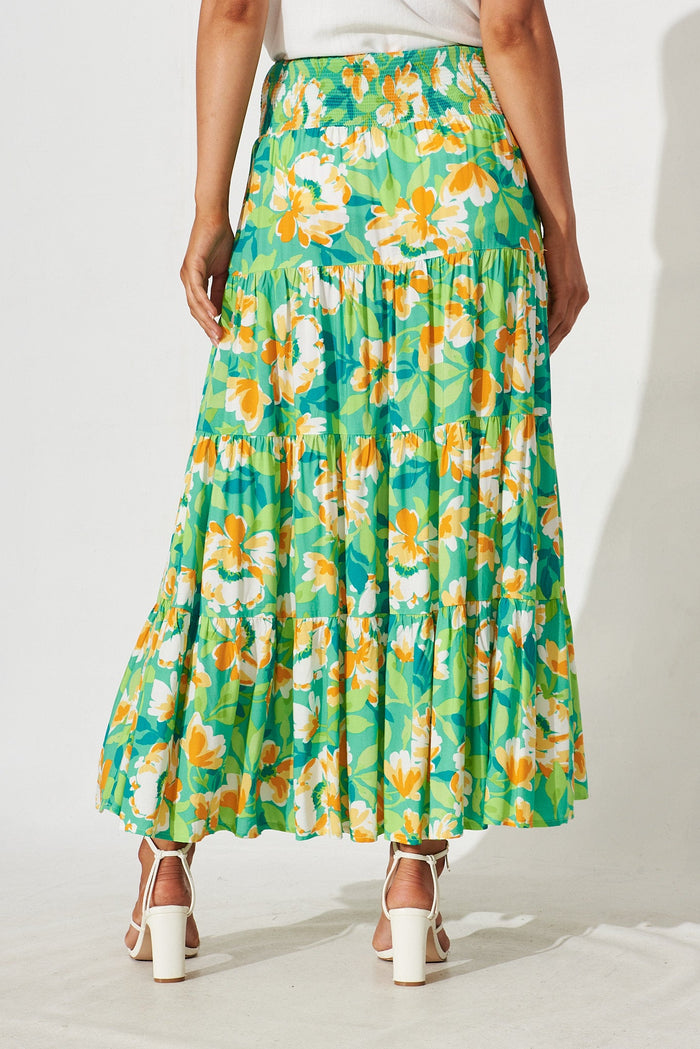 Esperanza Maxi Skirt In Green And Orange Floral - back