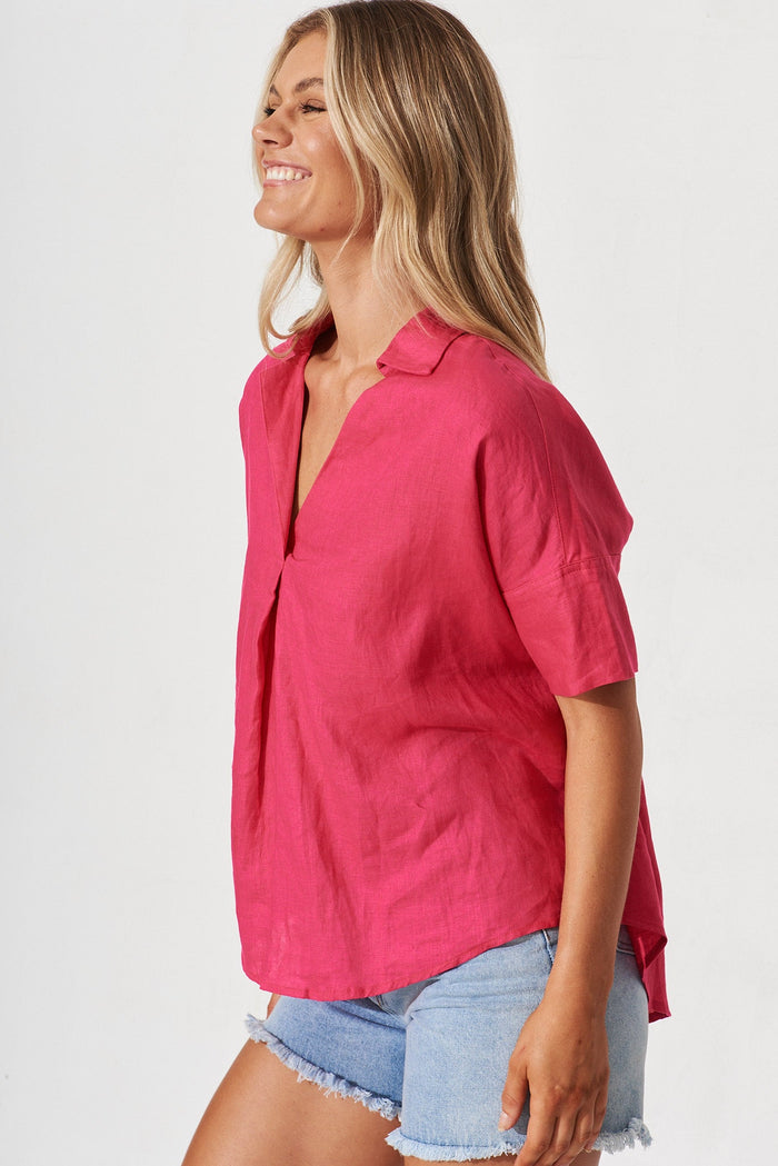 Azzurra Top In Hot Pink Linen - St Frock (Dev)