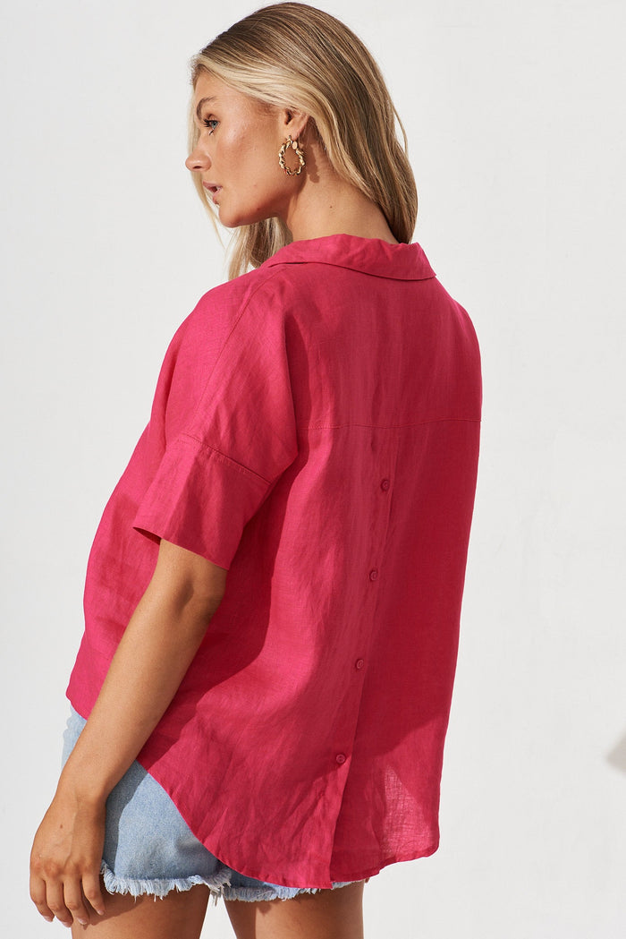 Azzurra Top In Hot Pink Linen - St Frock (Dev)
