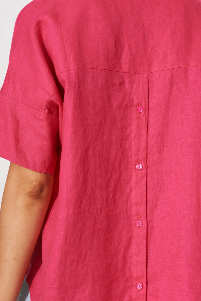 Azzurra Top In Hot Pink Linen - St Frock (Dev)
