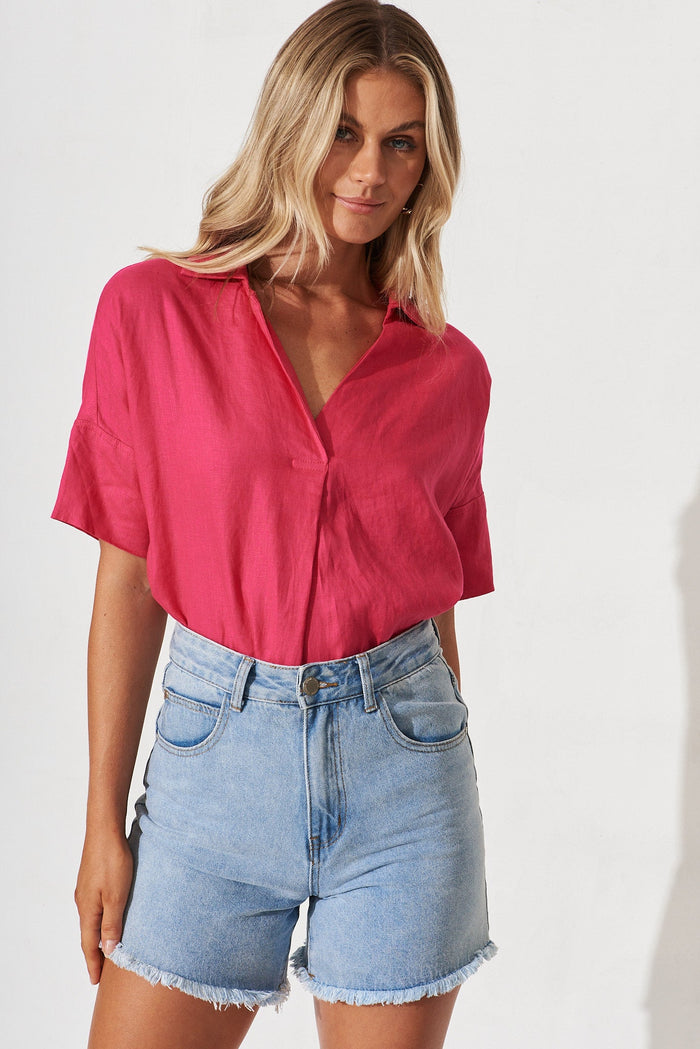 Azzurra Top In Hot Pink Linen - St Frock (Dev)