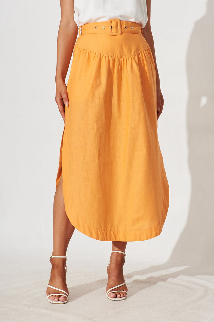 Marta Maxi Skirt In Tangerine Cotton Linen - front