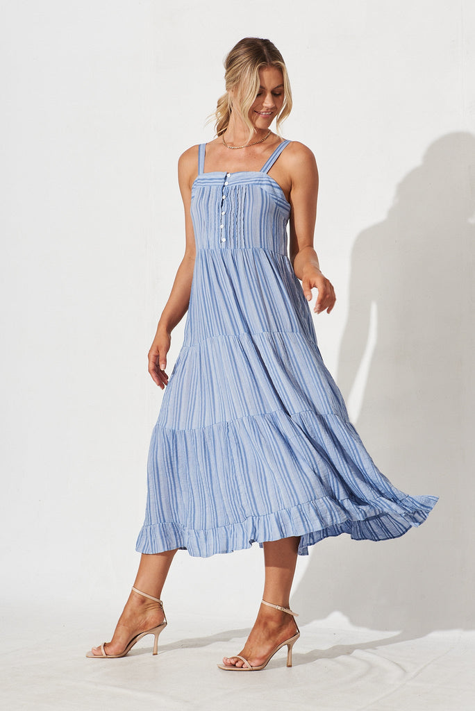 Bertha Midi Dress In Blue Stripe - full length