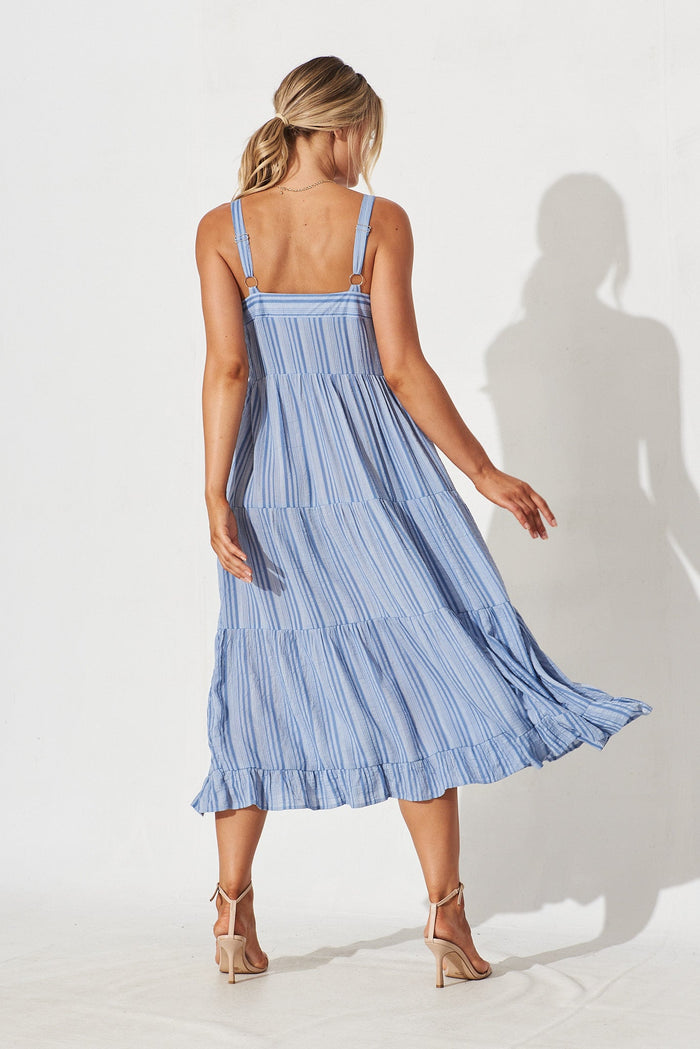 Bertha Midi Dress In Blue Stripe - back