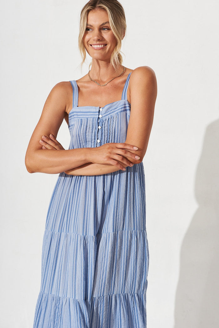 Bertha Midi Dress In Blue Stripe - front