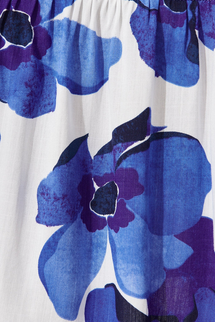 Fonda Midi Dress In White With Blue Floral - fabric