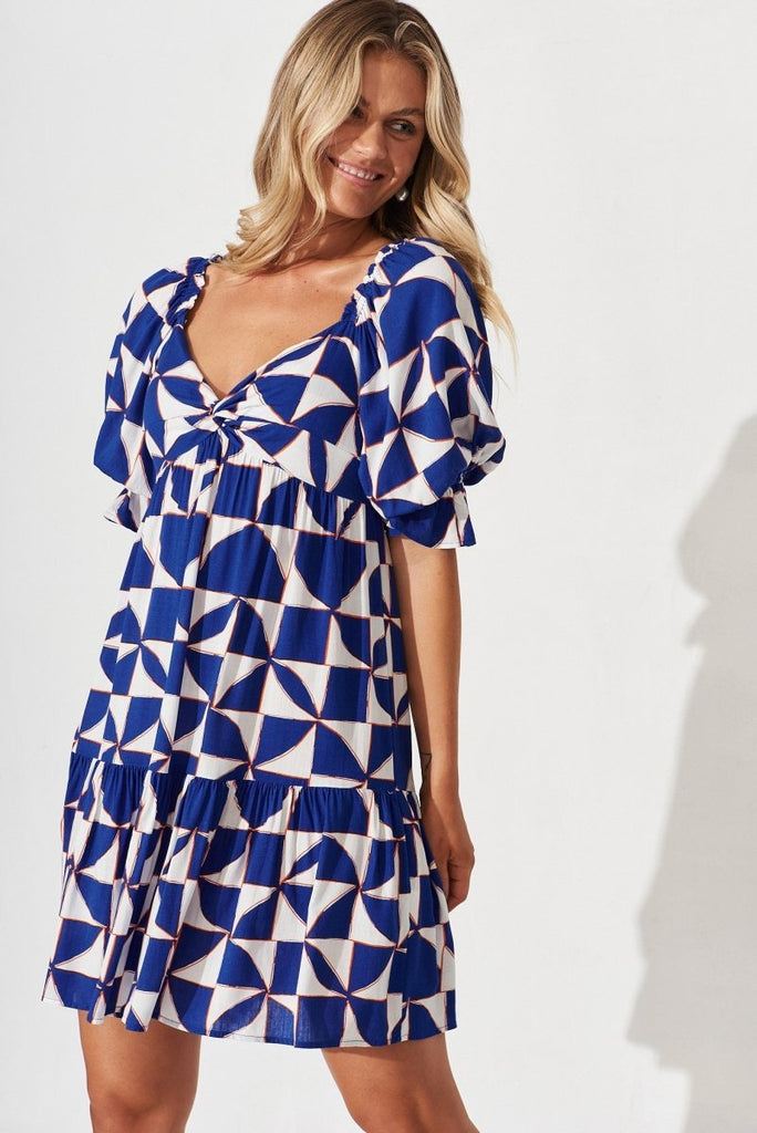 Clifton Dress In Blue Geometric Print - St Frock (Dev)