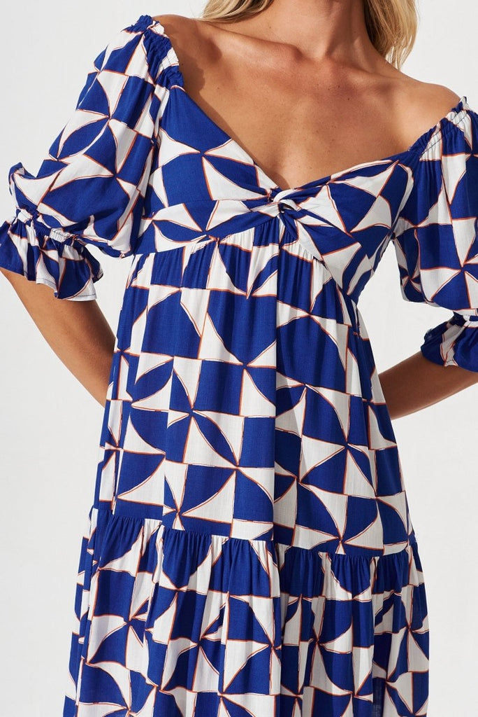 Clifton Dress In Blue Geometric Print - St Frock (Dev)
