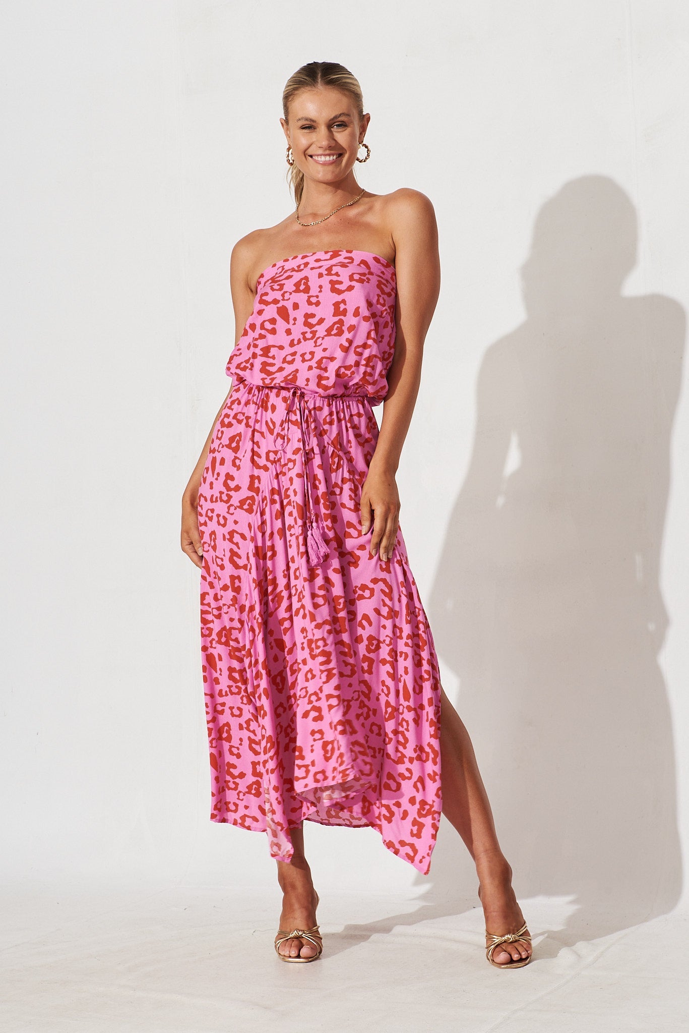 Wild Thoughts Maxi Dress In Pink With Magenta Leopard - full length