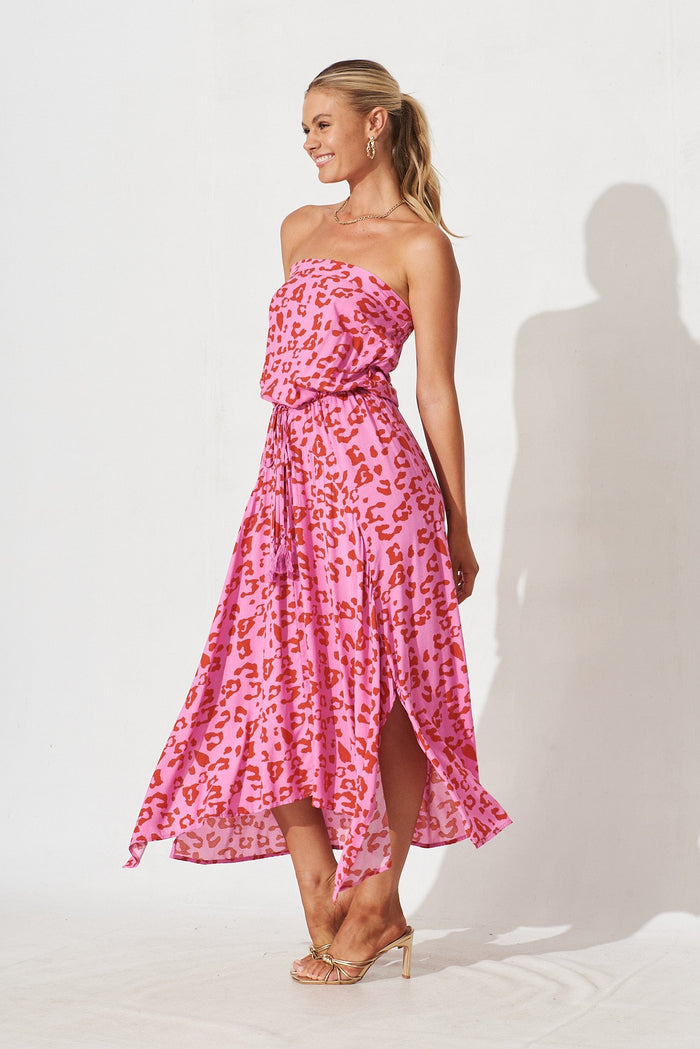 Wild Thoughts Maxi Dress In Pink With Magenta Leopard - side