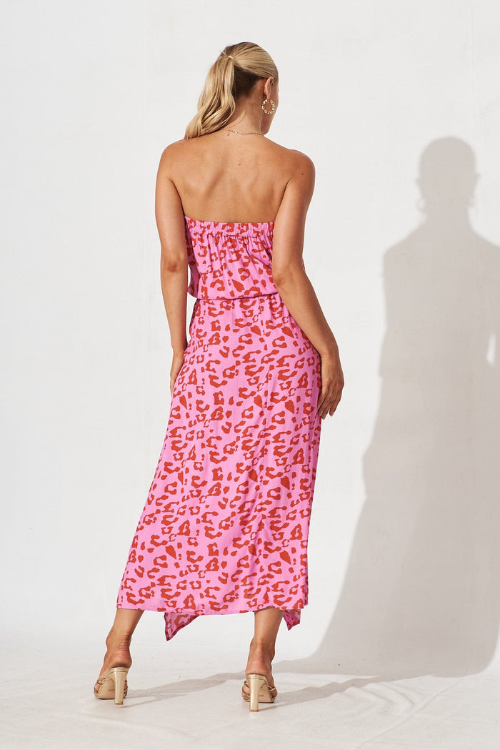 Wild Thoughts Maxi Dress In Pink With Magenta Leopard - back